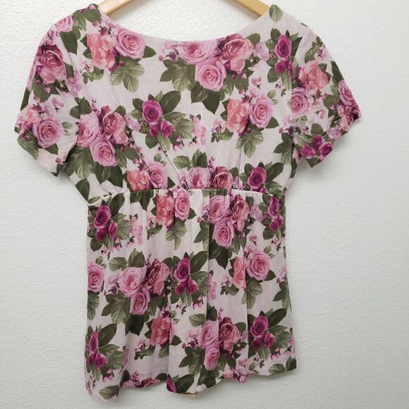 Japanese Weekend Floral Peplum V Neck Blouse Size L - Picture 5 of 7